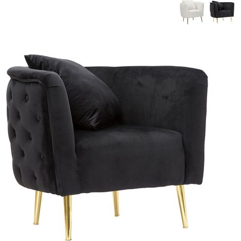 Poltrona elegante, velluto nero gambe legno 76x74x71cm Bucarest (1/5)