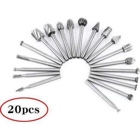 Outil rotatif - 20pcs Couteaux à bois à tête fraisée en acier à grande vitesse Fraise à bois avec tige de 2,35 mm / Accessoire Outil rotatif pour le travail du bois, la sculpture (1/4)