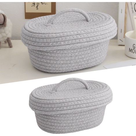 Boîte de rangement de bureau anti-poussière, panier de rangement simple en fil de coton fait main pour téléphones portables, cosmétiques et articles divers, panier de rangement pour collations et cout (1/5)
