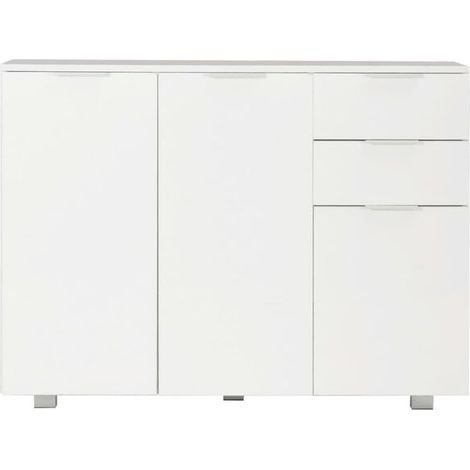 Buffet de Cuisine Blanc Brillant, Meuble Rangement 107x35x80.5 cm, Enfilade Moderne avec Portes et Tiroirs pour Salle à Manger et Salon (1/5)