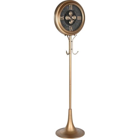Horloge sur pied vintage dorée avec porte manteau élégant - Doré vintage avec détails noirs (1/5)