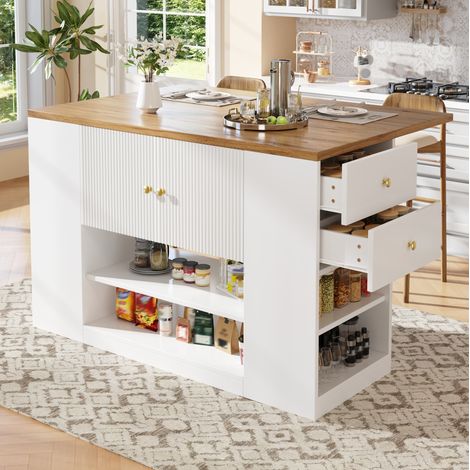 Meuble rangement cuisine pliant 140x70 cm blanc OKMYHOME (1/5)