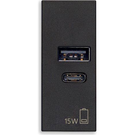 VIMAR - 30292.AC15G Alimentatore USB A+C 15W 5V 1M nero