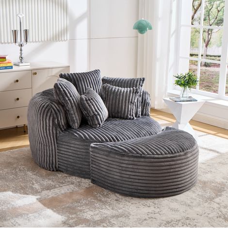 Fauteuil sans pieds 168x123x63 cm en tissu chenille gris foncé, confort pour salon FloraGrace (1/5)
