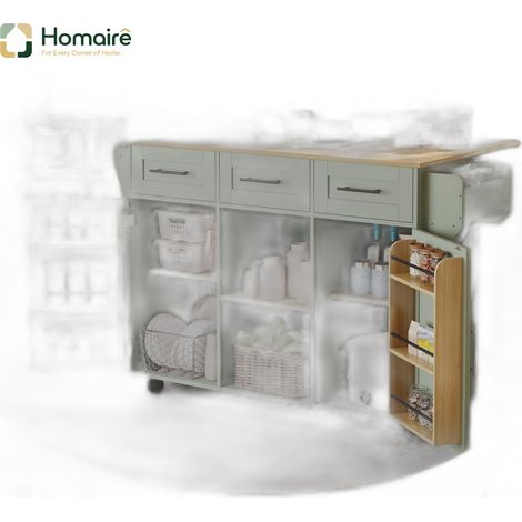 Desserte de cuisine vert antique avec rangement en mdf 139 x 46 x 91,5 cm HOMAIRE (1/5)