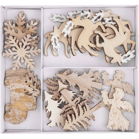 Ornements décoratifs de Noël en bois pailleté DpCraft, 24 pièces