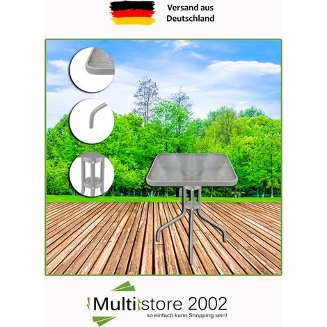 Bistrotisch aus Metall quadratisch mit Glasplatte 60 x 60 x 70 cm, Rahmen Silber (1/5)