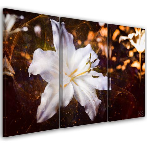 Quadro su tela 3 paneli, Lily bianco su uno sfondo marrone - 60x40 (1/5)