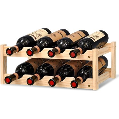 Porte-Bouteilles en Bois à 2 Niveaux, Casier à Vin Empilable pour 8 Bouteilles, Support de Rangement pour Bouteilles de Vin, Eau et Boissons, Étagère à Vin Compacte pour Cuisine, Réfrigérateur (1/5)
