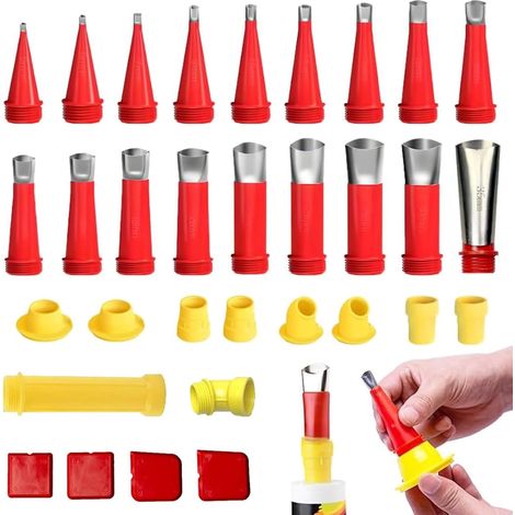 Ugello applicatore riutilizzabile per sigillante, 32 ugelli monoblocco in acciaio inossidabile, kit di utensili universali integrati in gomma, ugello universale integrato in gomma, utensile per ugelli (1/5)