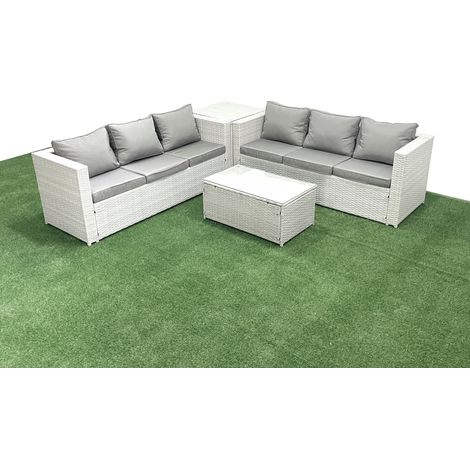 Fimous Garten Polyrattanmöbel Set 6-Sitzer Rattan Garten Sofa Set mit Beistelltisch Hellgrau gemischt (1/5)