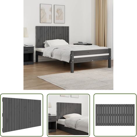 The Living Store Tête de lit murale Gris 108x3x60 cm Bois massif de pin - Tête De Lit Murale - Tête De Lit Bois - Tête De Lit Grise - Literie - Décoration Chambre (1/5)