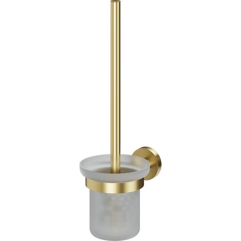 Colore Orbit Brushed Brass and Frosted Glass Wall Mounted Toilet Brush and Holder (1/5)