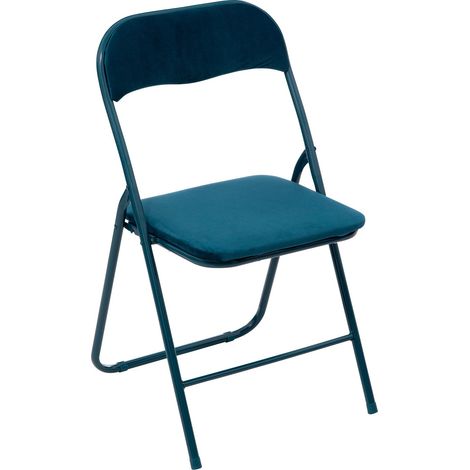 Five Simply Smart – Chaise pliante en velours bleu clair – Structure acier – Assise polyester 39x39cm – Hauteur d'assise 43cm – Poids léger 3,5kg