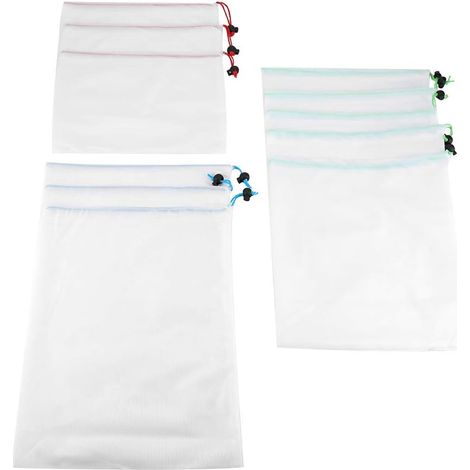 Sacs en Réutilisables, Pochette de Rangement, Sac de Courses pour Fruits, Légumes, Jouets, Respirant, Lavable, Léger, avec Cordon de Serrage, 11 Pièces (1/5)