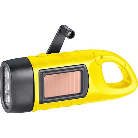 Handkurbel Wiederaufladbare Taschenlampe Kurbel Notfall Solar Lampe LED Taschenlampe Dynamo Taschenlampe Tragbar Camping Lampen Notlicht im Freien mit Karabinerhaken zum Aufhänge-Jaune (1/4)