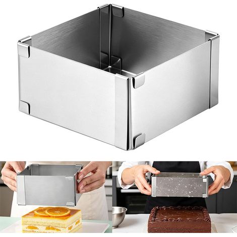 Cadre de cuisson rectangulaire ajustable, cadre de cuisson en acier inoxydable, anneau à mousse, cadre à gâteau rectangulaire pour la décoration, hauteur 5 cm, 15-28 cm, moule à pâtisserie carré cadre (1/5)