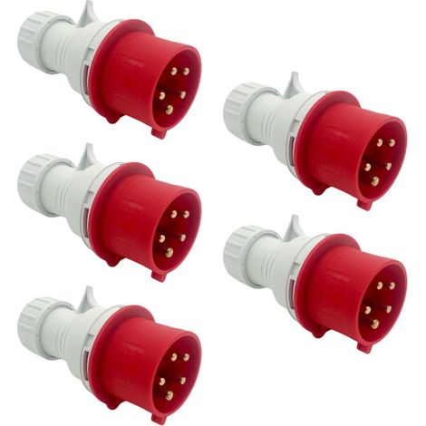 (1 - 10er Pack) CEE-Stecker 32A 400V, IP44, 5-polig männlich 3P+N+E 5 Stück
