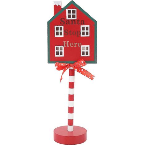 Weihnachtsschild „Hier anhalten“ mit LED-Beleuchtung, batteriebetrieben, Tischdekoration für die Feiertage