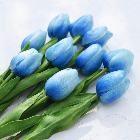 Bouquets de tulipes artificielles pour les mariées, les mariages et les fêtes bouquets de fleurs réalistes en polyuréthane 20 tiges bleues.