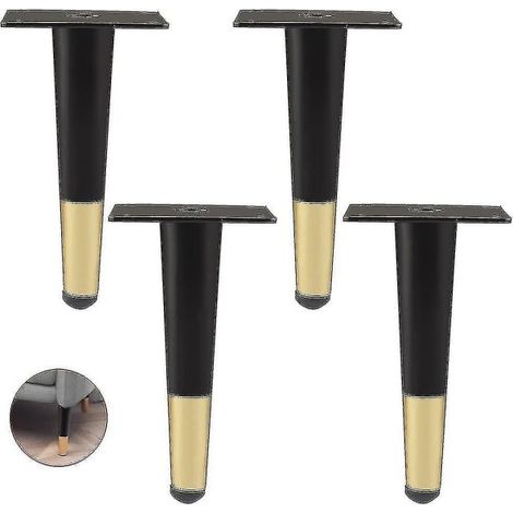 Nouvel ensemble 2024 comprenant 4 pieds de meubles (pieds droits pour canapé, table, armoire, lit) en métal noir et or, 30 cm. (1/4)