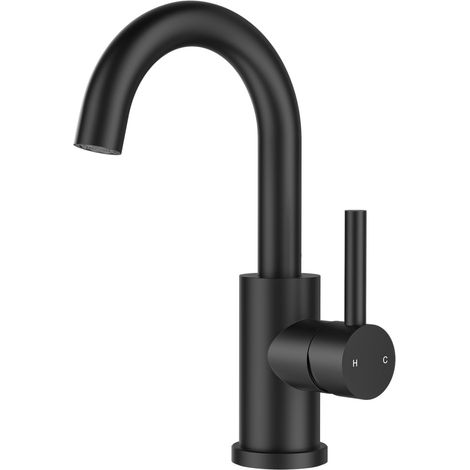 Robinet Salle de Bain/Cuisine Pivotant à 360°, Mitigeur Noir pour Eau Chaude/Froide avec Hauteur de 9,84'', Mitigeur en Acier Inoxydable Facile à Installer pour Salle de Bain,Camping-car
