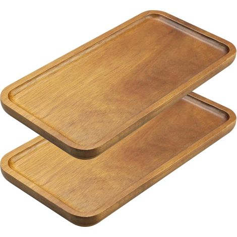 Lot de 2 plateaux rectangulaires en bois pour cuisine, salle de bain, décoration pour café, dessert, tasses, gâteaux, fruits, 20,3 x 11 x 1,5 cm (1/5)