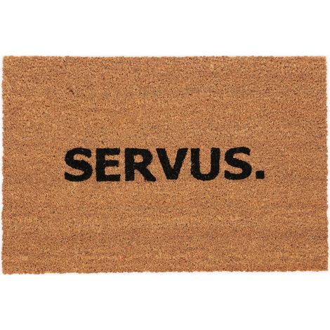 Relaxdays Coconut Doormat, Non-Slip, Welcome Mat, Servus Print, Indoor & Outdoor, Dirt Trap, 1.5 x 60 x 40 cm, Natural (1/5)