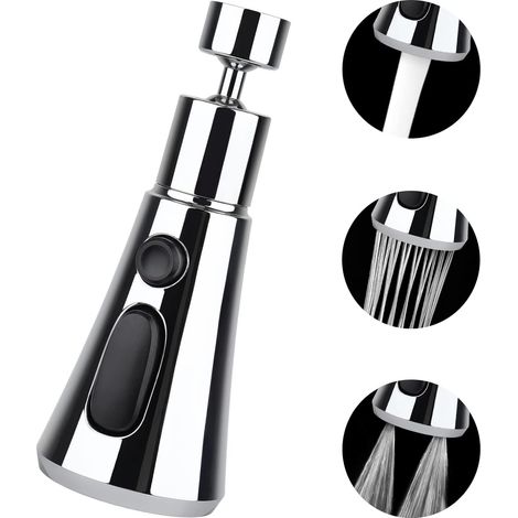 Robinet de cuisine pivotant à 360° avec 3 modes, adaptateur universel pour évier, raccord G1/2, couleur argent