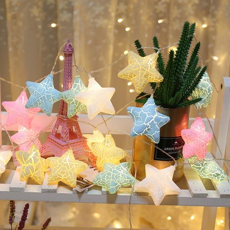 Ghirlanda luminosa a LED con 10 LED a forma di stella, lunga 1,5 m, ideale per Natale, giardino, matrimoni e festività (rosa, giallo, blu, bianco). (1/5)