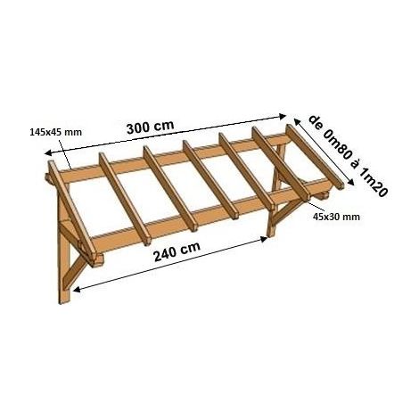 Levigne – Marquise auvent sapin 300 cm – Pente 66% pour évacuation rapide – Kit complet avec équerres et visserie – Protection élégante garage (1/2)