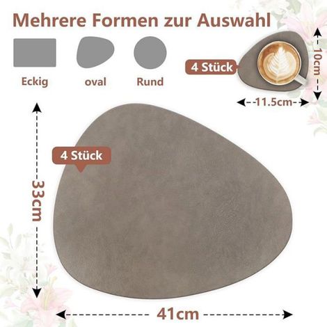 Set De Table Ovale - Cuir Pu Double Face Antidérapant - Pour Salle À Manger Et Cuisine - Lot De 4 (1/5)