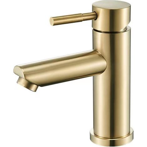 Robinet de lavabo, salle de bain, design moderne et élégant, robinet en laiton brossé finition dorée, raccord eau chaude/eau froide (1/5)