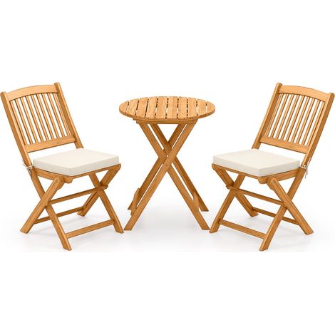 Set di 3 sedie pieghevoli da bistrot per patio 60 x 74,5 cm con morbidi cuscini naturali e comfort ergonomico in legno di acacia beige 200011740