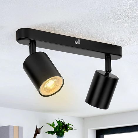 Plafonnier 2 Spots Orientables Noir Rampe Spot Gu10 LED Sans Ampoule (1/5)