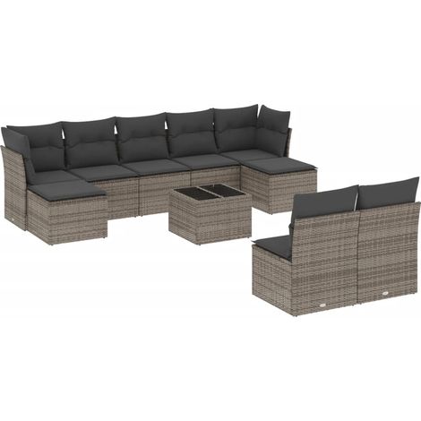 Maison Exclusive - Salon de jardin avec coussins 10 pcs gris résine tressée (1/3)