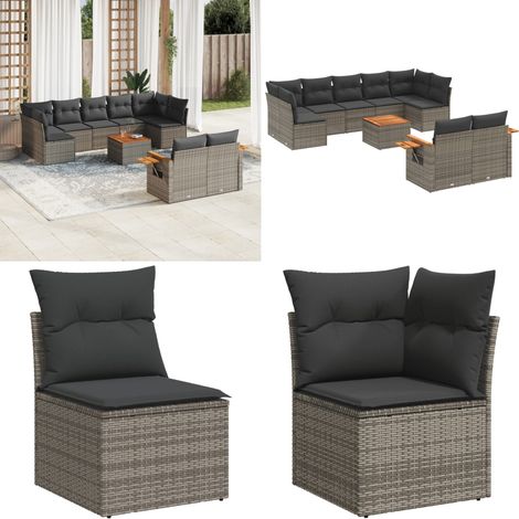 Salon de jardin avec coussins 10 pcs gris résine tressée - Salon De Jardin - Meuble Extérieur - Set Salon - Résine Tressée - Rotin Synthétique - Home & Living (1/5)