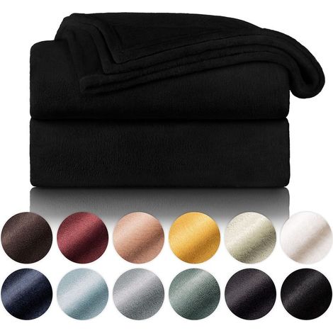 Fleece Blanket 150 x 200 - Black Plaid, Sofa Blanket, Wrap Blanket - Thick, Soft, Cuddly, Warm Fleece Blanket - High Quality (1/5)