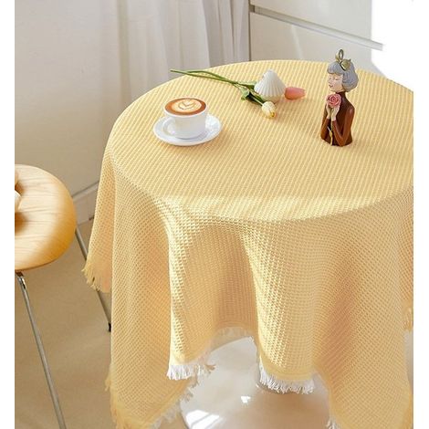 Spitzentischdecke, handgefertigte Tischdecke, gehäkelte Baumwollspitzentischdecke, große Spitzentischdecke, rund/quadratisch Wabenmuster, gelb we (1/4)