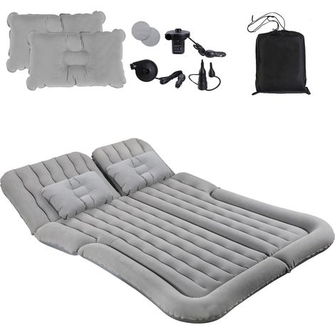 Randaco Auto Luftmatratze Luftbett Aufblasbares Camping Matratze für PKW SUV Kofferraum Rücksitz Reisebett Matratze mit Pumpe Kissen Autobett Grau