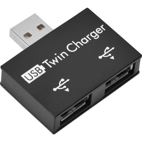 Jeffergarden Hub USB 2.0 mâle vers double port USB, adaptateur, convertisseur et concentrateur de charge (noir)