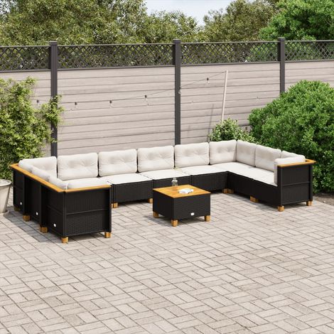 11-tlg. Garten-Sofagarnitur mit Kissen Schwarz Poly Rattan vidaXL