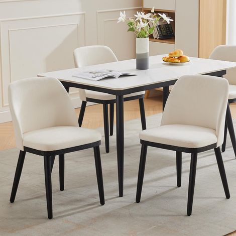 Lot de 2 chaises design en lin beige – Dossier incurvé, coussin épais, pieds en bois massif, confort élégant pour cuisine, salon et restaurant (1/5)