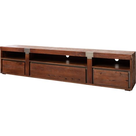 Meuble TV Manguier brun laqué 250x48x55 cm (BxTxH) monté AMSTERDAM 27 (1/4)