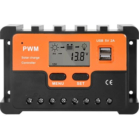 Controleur de Charge Solaire, PWM Contrôleur de Charge Solaire 12V 24V Regulateur Panneau Solaire Double Sortie USB 5V 40A (1/5)