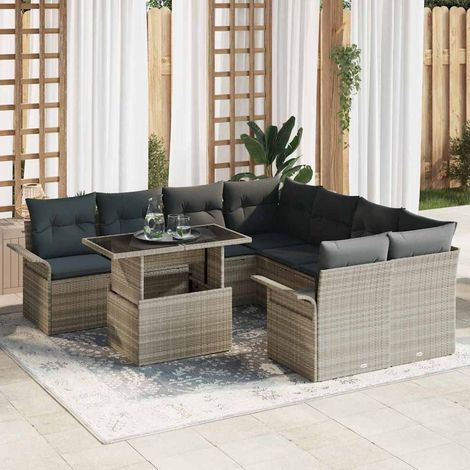 Set Divano da Giardino 9 pcs Grigio chiaro polyrattan vidaXL (1/5)