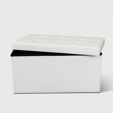 Puf baúl rectangular de polipiel 76x38x38 - Blanco