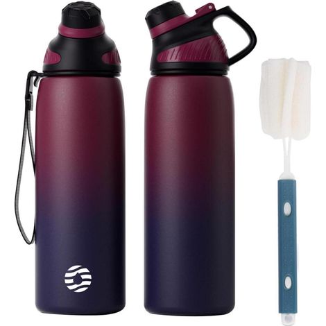 Trinkflasche Edelstahl 1L Thermo Auslaufsicher Rot&lila 800 ml (1/5)