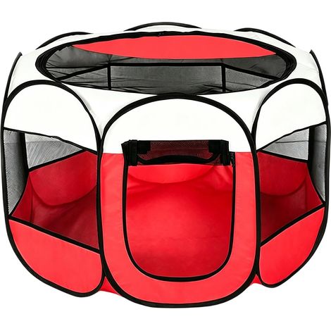 Parc pliable pour chiot - 74 x 74 x 43 cm - Enclos pour petits animaux - Enclos pour chiens, chats, lapins - Pour l'intérieur et l'extérieur (rouge) (1/5)
