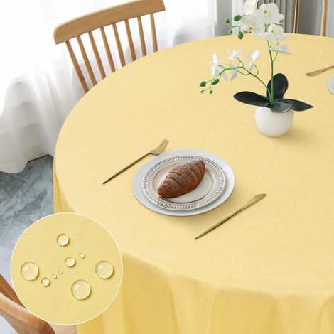 Nappe ronde 180cm jaune, aspect lin, lavable, imperméable